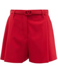 Valentino V-logo Belt Pleated Toile Shorts - Red