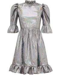 BATSHEVA Puffed-sleeve Lamé Mini Dress - Metallic