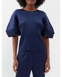 Pleats Please Issey Miyake - Puff-sleeve Technical-pleated Top - Lyst