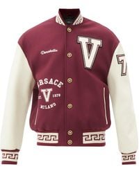 Versace Felted-wool And Leather Varsity Jacket - Multicolour