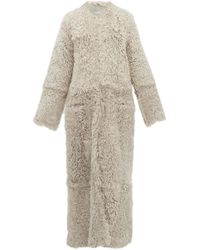 Raey Collarless Curly Shearling Maxi Coat - Gray
