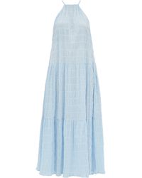 Robe Linda Coton En Mélangé Longue Froncé Bleu DE2WH9I