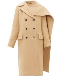 MSGM Removable-scarf Wool-blend Double-breasted Coat - Natural