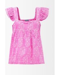 Juliet Dunn Scalloped Floral-print Cotton-voile Top - Pink