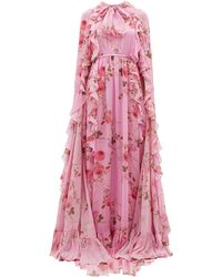 Giambattista Valli Peony-print Ruffle-trimmed Silk Cape Gown - Pink