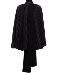 Balenciaga Pleated-satin Cape Top - Black
