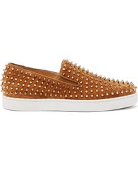 Christian Louboutin Roller-boat Spike-embellished Suede Trainers - Multicolour