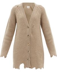 Khaite Rory Distressed Ribbed Cardigan - Brown