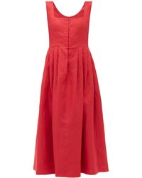 Gioia Bini Chiara Pleated Linen Midi Dress - Red