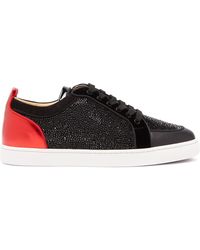 Christian Louboutin Rantulow Crystal-embellished Leather Trainers - Black