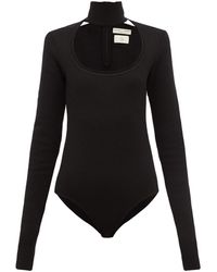 Bottega Veneta Scoop Neck Wool-blend Bodysuit - Black