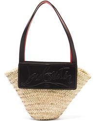Christian Louboutin Loubishore Small Leather And Straw Basket Bag - Black
