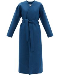Harris Wharf London Manteau en laine pressée ceinturé - Bleu