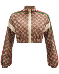 Gucci GG-logo Print Cropped Jersey Track Jacket - Brown