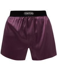 Tom Ford Logo-patch Silk-blend Boxer Shorts - Purple
