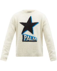 Palm Angels Star Logo Pilled Wool-blend Sweater - White