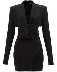 Balmain Padded-shoulder Jersey Mini Dress - Black