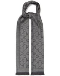 Gucci GG-jacquard Reversible Wool Scarf - Grey