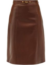 Gucci GG-plaque Leather Midi Skirt - Brown
