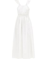 Chloé Smocked Cotton-poplin Midi Dress - White