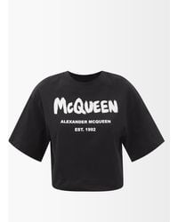 Alexander McQueen - Graffiti-logo Cotton-jersey Cropped T-shirt - Lyst