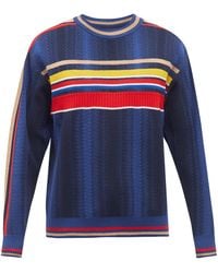 Ahluwalia Chevron-knit Merino Wool Sweater - Blue