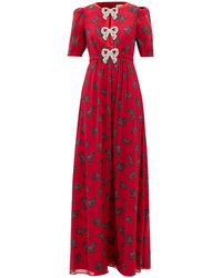 Saloni Jamie Bow-print Silk Maxi Dress - Red