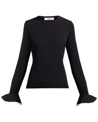 Valentino Fluted-sleeve Round-neck Jumper - Black