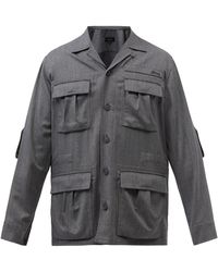 Brioni Logo-embroidered Wool Cavalry-twill Overshirt - Gray