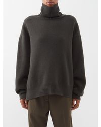 Raey Cropped Displaced-sleeve Roll-neck Wool Sweater - Green