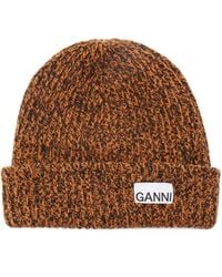 Ganni Ribbed Recycled Wool-blend Beanie - Orange