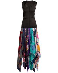 Marine Serre Contrast-panel Scarf-print Dress - Black