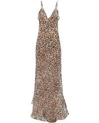 Raey Dip-hem Leopard-print Sheer Silk Slip Dress - Brown