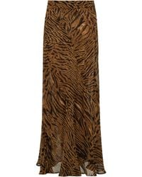 Ganni Tiger-print Crepe Maxi Skirt - Brown