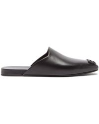 Balenciaga Cosy Bb-plaque Leather Backless Loafers - Black