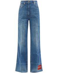 Gucci Logo-patch High-rise Flared Jeans - Blue