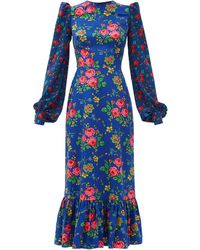 The Vampire's Wife The Villanelle Floral-print Cotton Midi Dress - Blue