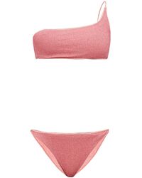 Oséree Lumière Metallic One-shoulder Bikini - Pink