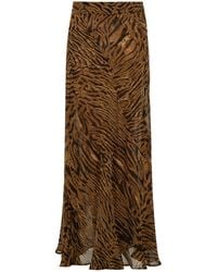 Ganni Tiger-print Crepe Maxi Skirt - Brown