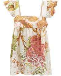 Juliet Dunn Ruffle-strap Floral-print Cotton-voile Top - Multicolour