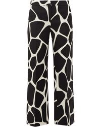 Valentino Giraffe-print Wool-blend Straight-leg Trousers - Black
