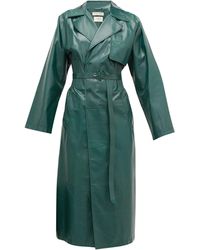 Bottega Veneta Ribbed-waist Double-breasted Leather Trench Coat - Green
