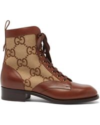 Gucci Waldo Gg Canvas And Leather Lace-up Boots - Natural