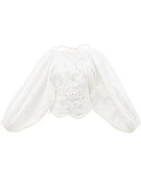 Ganni Balloon-sleeve Organic-cotton Poplin Top - White