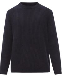 Nudie Jeans August Crew-neck Ribbed Wool Sweater - Blue