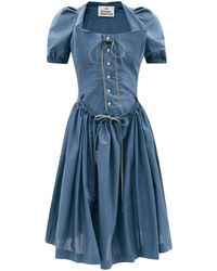 Vivienne Westwood New Saturday Puff-sleeve Cowl-neck Cotton Dress - Blue
