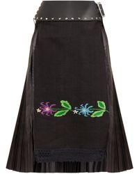 Chopova Lowena Floral-embroidered Pleated Wool-blend Skirt - Black