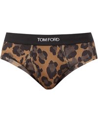 Tom Ford Leopard-print Cotton-blend Jersey Briefs - Multicolour