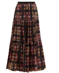 La DoubleJ Big Tiered Floral-print Cotton-poplin Skirt - Multicolour
