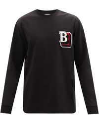 Burberry Elliott Flock-logo Long-sleeve Cotton T-shirt - Black